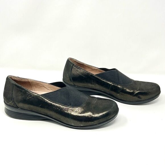 Dansko Anne Black Gold Metallic Slip-On Stretch Band Comfort Shoes EU 40 US 9.5 - Picture 1 of 10